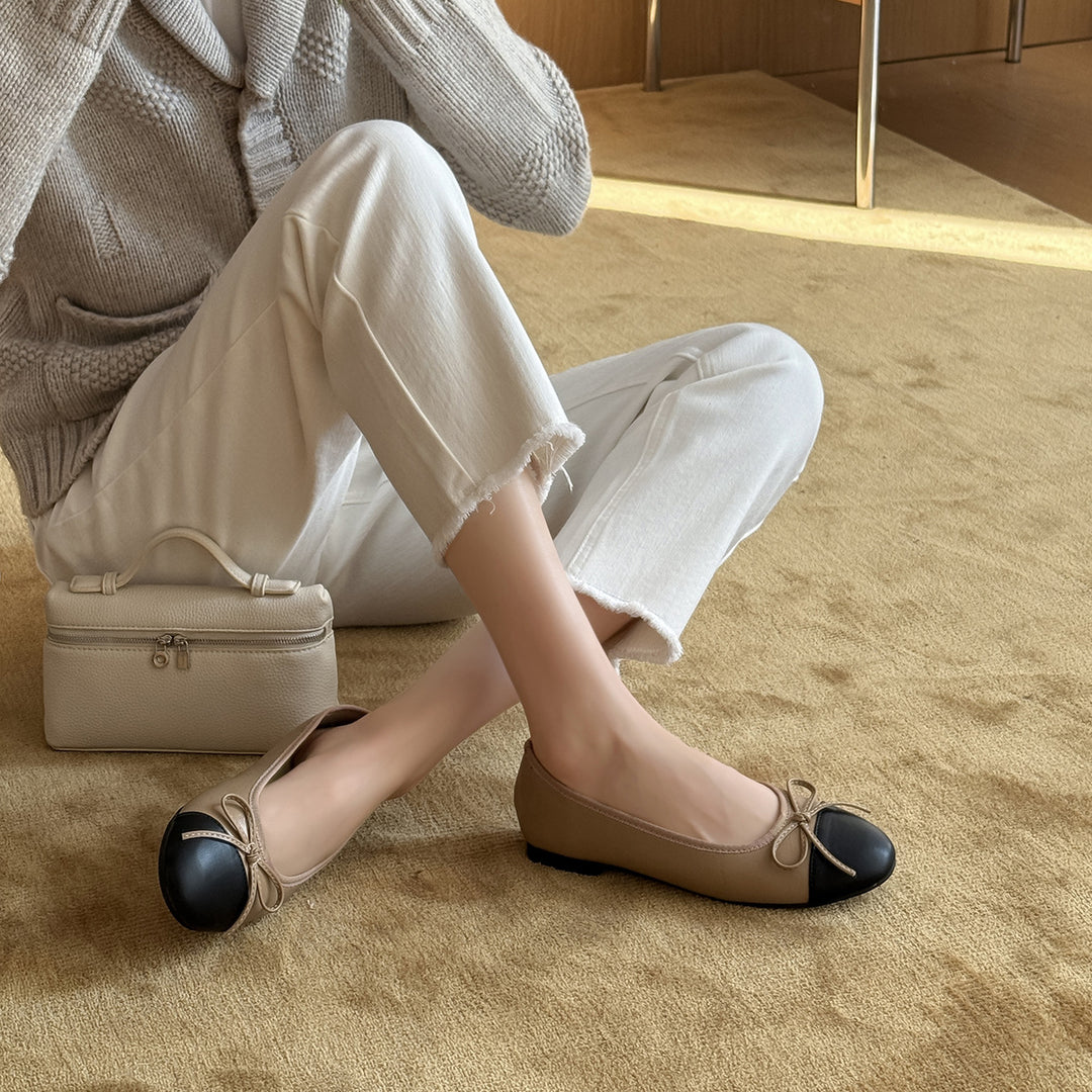 Damen Ballerinas mit eleganter Schleife und modischer Zweifarben-Optik EB