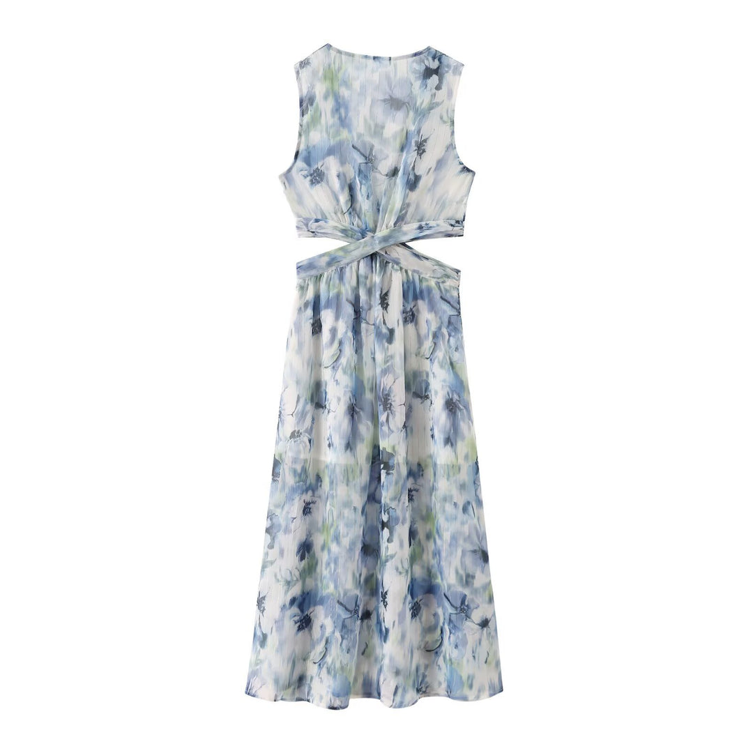 Damen Maxikleid mit elegantem, floralem Design und raffiniertem Rückenausschnitt EB