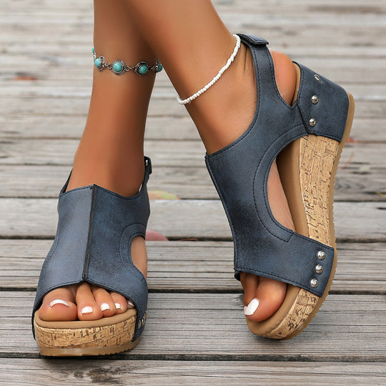 Damen Keil-Sandalen mit modischem Korkdesign und verstellbarem Riemen EB