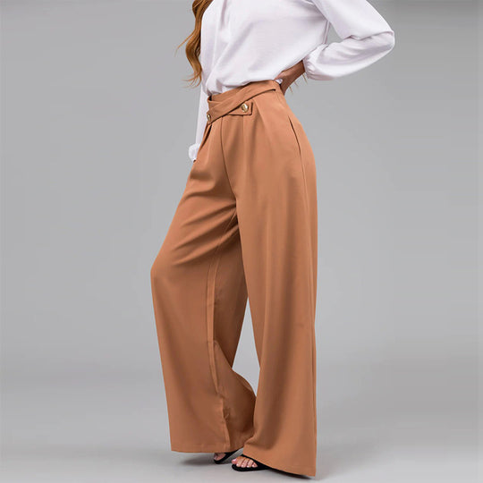 Damen Weite High-Waist-Hose mit eleganter Knopfdetails und figurverleihendem Schnitt EB