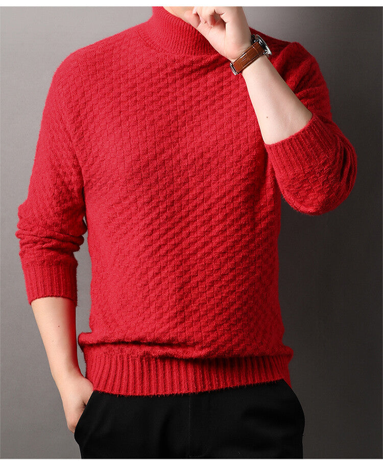 Herren Strickpullover mit hohem Kragen und strukturiertem Design EB