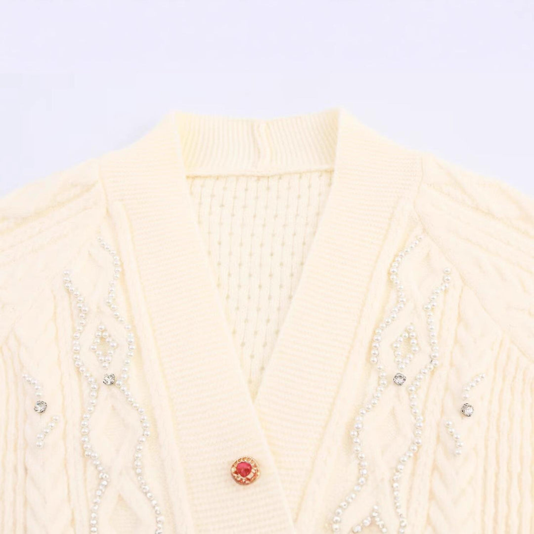 Damen elegante Strickjacke mit dekorativen Knöpfen und Rüschendetails EB