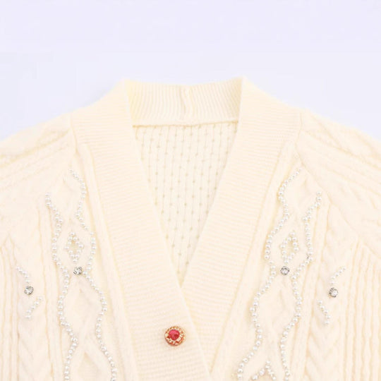 Damen elegante Strickjacke mit dekorativen Knöpfen und Rüschendetails EB