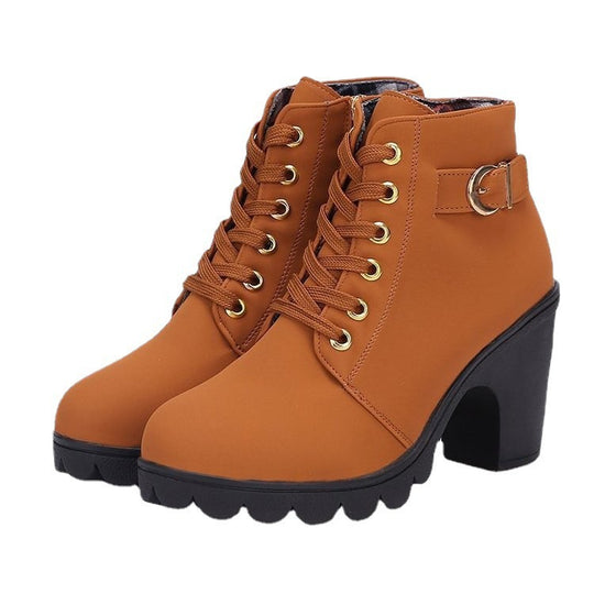 Damen Stiefeletten mit Blockabsatz und Schnürung EB