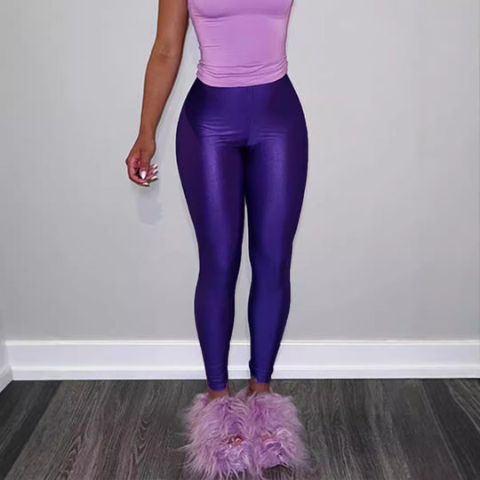 Damen Hochwertige Shiny Leggings mit hohem Bund und perfekter Passform EB