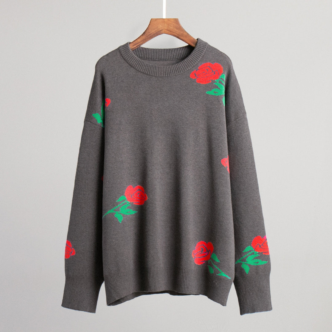 Damen weicher Strickpullover mit floralem Design EB