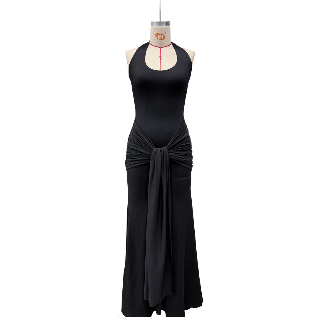 Damen Maxikleid mit elegantem Halterneck und raffinierten Drapierungen EB