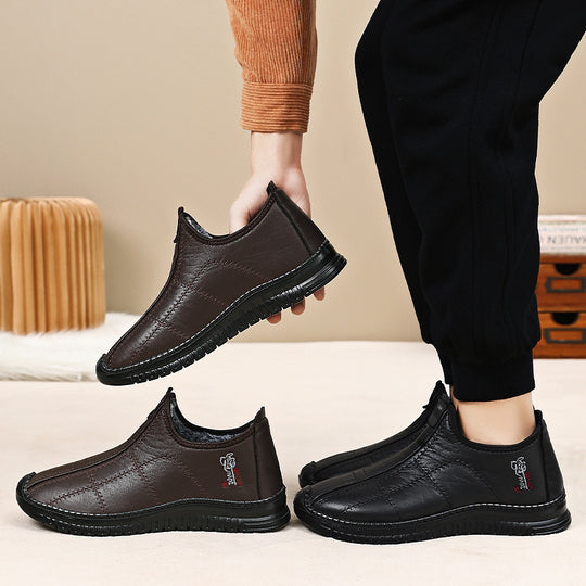 Damen Bequeme und warme Lederhausschuhe mit rutschfester Sohle EB