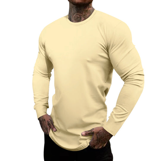 Herren nan figurbetontes Langarmshirt mit Rundhalsausschnitt, elastischem Baumwollstretch und verlängertem Saum EB