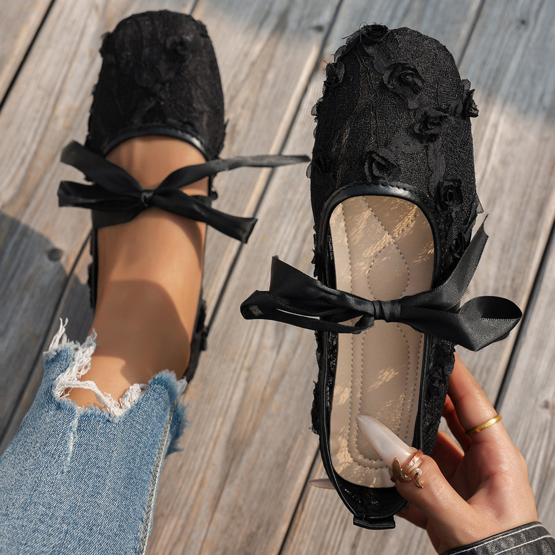 Damen elegante Ballerinas mit floralen Applikationen und rutschfester Sohle EB