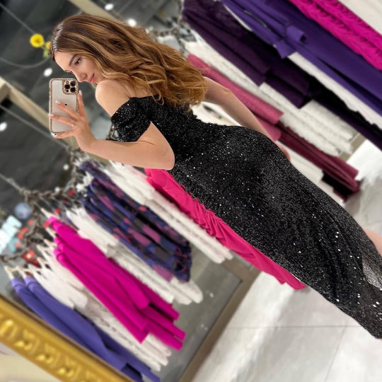 Damen Glamouröses Abendkleid mit funkelndem Paillettenbesatz EB