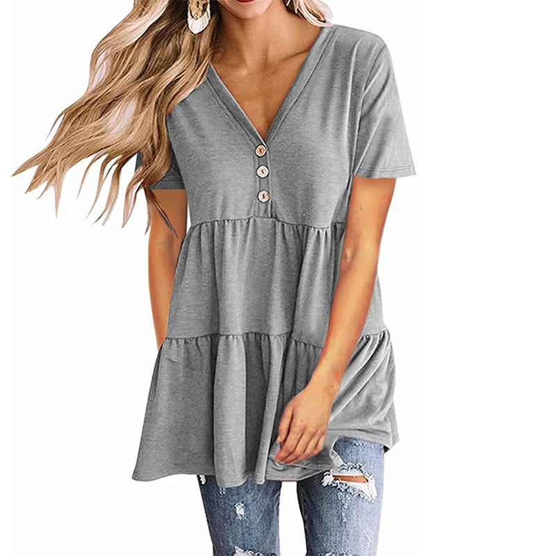 Damen Tunika-Top mit V-Ausschnitt und knöpfbarem Design EB