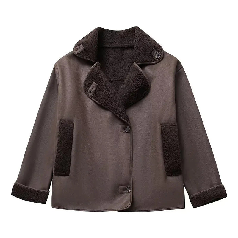 Damen Kunstlederjacke mit Teddyfutter EB