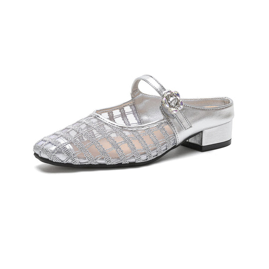 Damen Elegante Mules mit Netzdesign und modischem Riemen EB