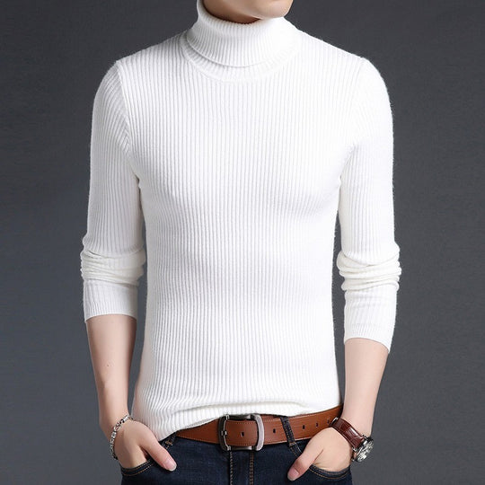 Herren Ripp-Strickpullover mit hohem Kragen und körpernahem Schnitt EB