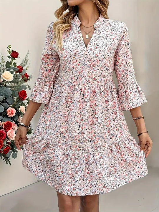 Damen Freizeitkleid mit floralem Design und Rüschen EB
