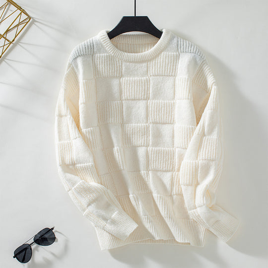Damen Strickpullover mit modischem Karomuster und lässigem Schnitt EB