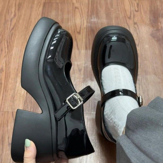 Damen Plateau-Mary Janes mit verstellbarem Riemen und bequemer Sohle EB