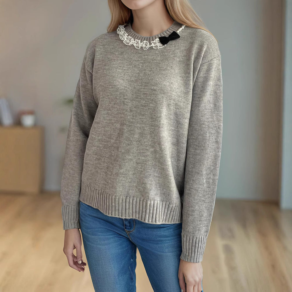 Damen lässiger Pullover mit dekorativem Kragen EB