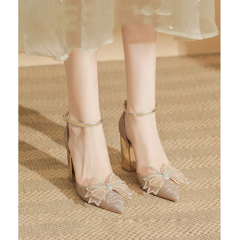 Damen elegante High Heels mit funkelndem Schleifendesign EB