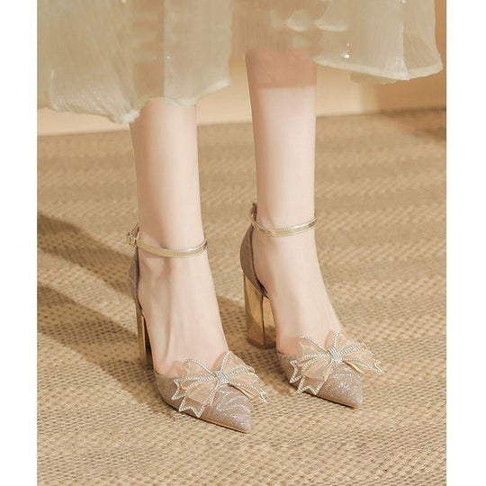 Damen elegante High Heels mit funkelndem Schleifendesign EB