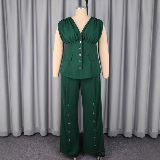 Damen elegantes Jumpsuit mit tiefem V-Ausschnitt und auffälligen Knopfdetails EB