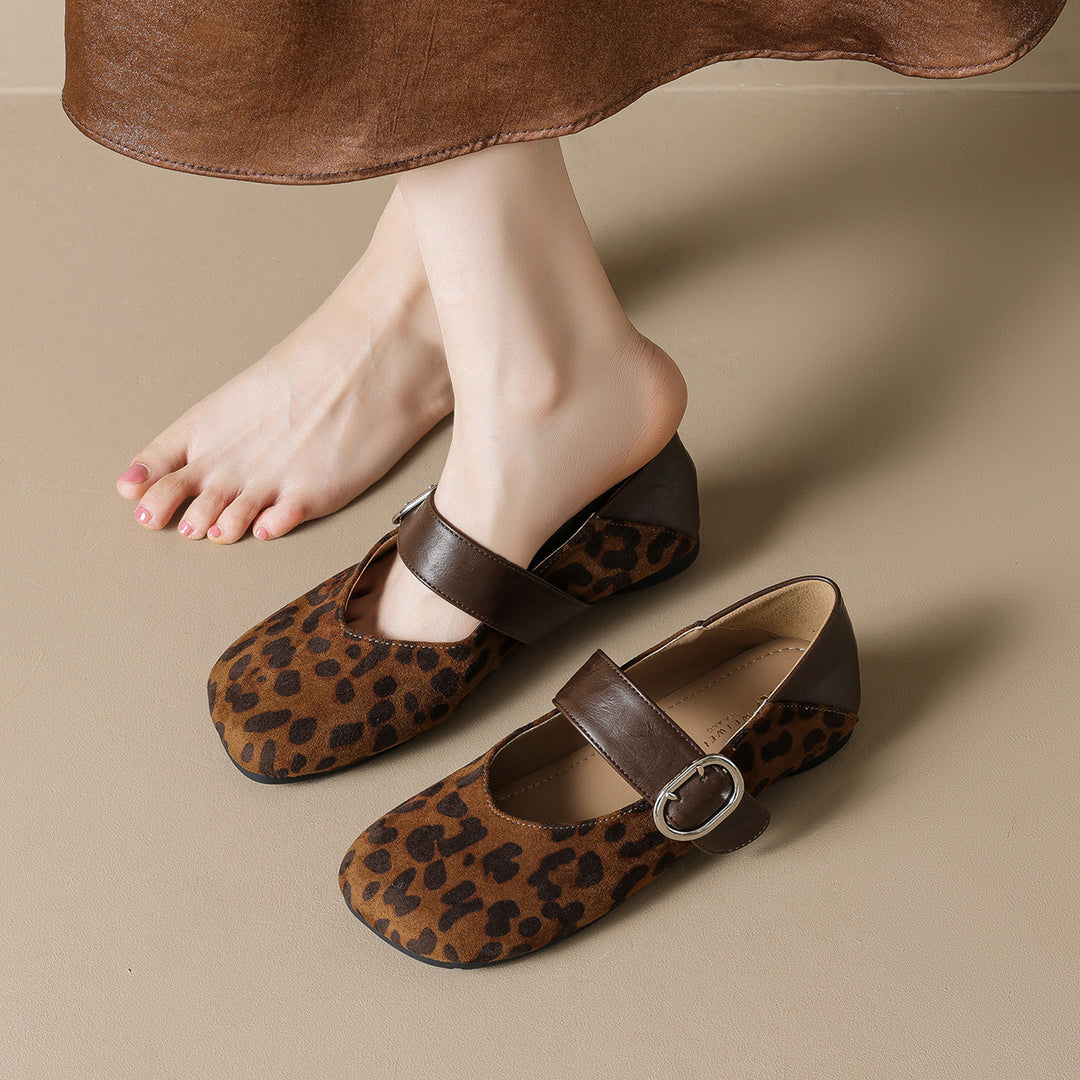 Damen Ballerinas mit modischem Leopardenmuster und eleganter Schnallenapplikation EB
