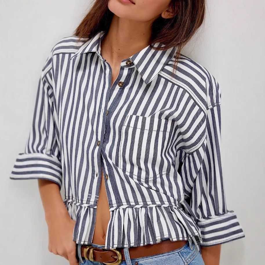 Damen lässige Bluse mit Rüschensaum EB