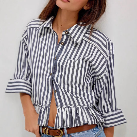 Damen lässige Bluse mit Rüschensaum EB