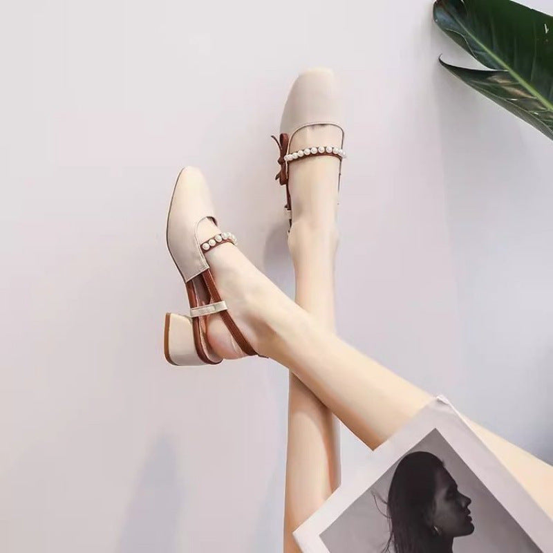 Damen Slingback-Pumps mit eleganten Perlenschmuck und komfortablem Blockabsatz EB