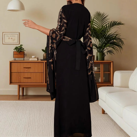 Damen Elegante Kaftan-Kleid mit aufwendigen Stickereien und fließendem Schnitt EB