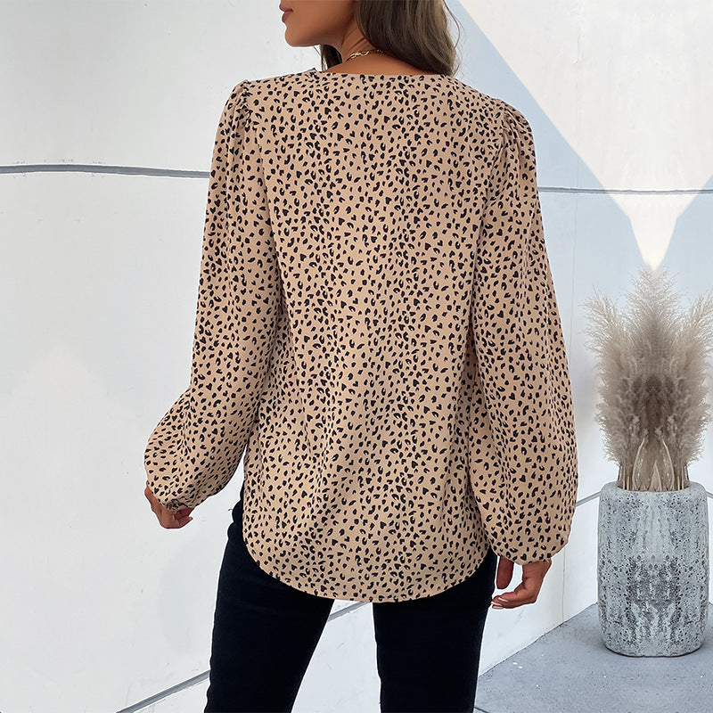 Damen Elegante Bluse mit Leoprint und voluminösen Ärmeln EB
