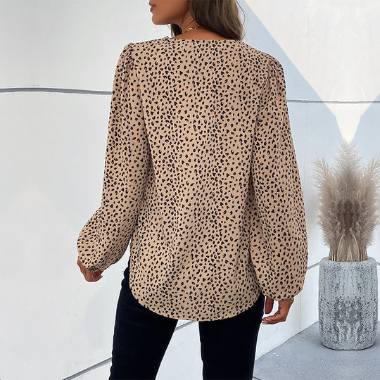 Damen Elegante Bluse mit Leoprint und voluminösen Ärmeln EB