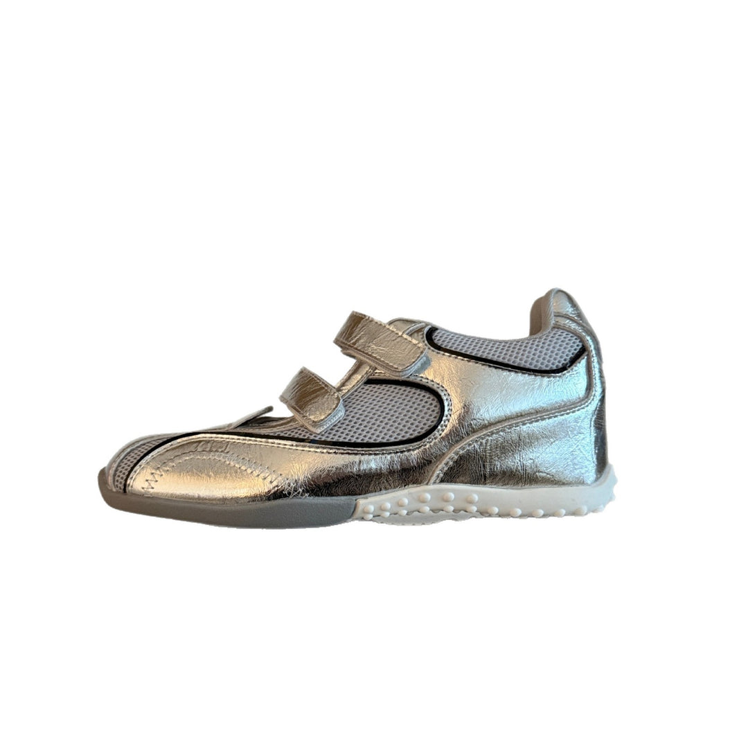 Damen Sportliche Klettverschluss-Sneaker mit atmungsaktiver Netzstruktur und glänzender Oberfläche EB