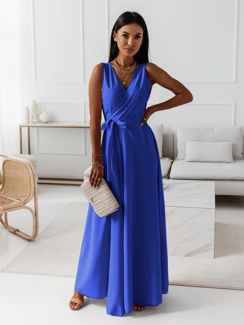 Damen elegantes Wickelkleid mit Taillengürtel EB