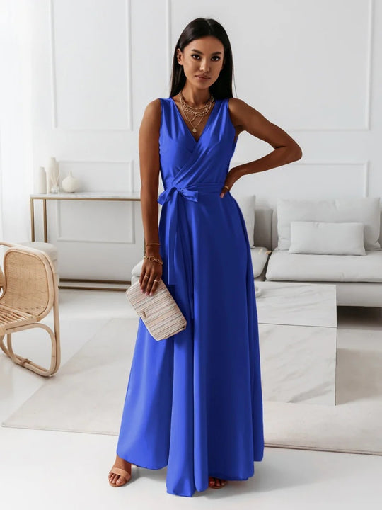 Damen elegantes Wickelkleid mit Taillengürtel EB