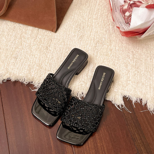Damen elegante Plateau-Sandalen mit geflochtenem Riemen und komfortablem Blockabsatz EB