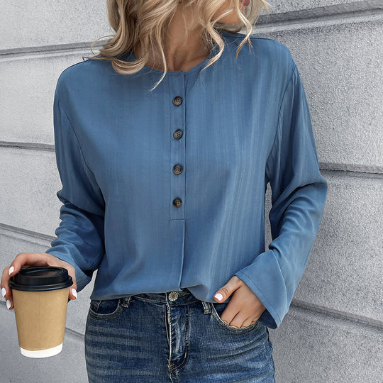 Damen Lockere Bluse mit Knopfdetail und langen Ärmeln EB