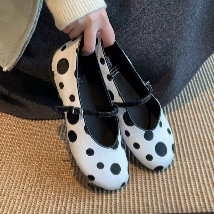 Damen Ballerinas mit modischem Punkten-Design und verstellbarem Riemchen EB