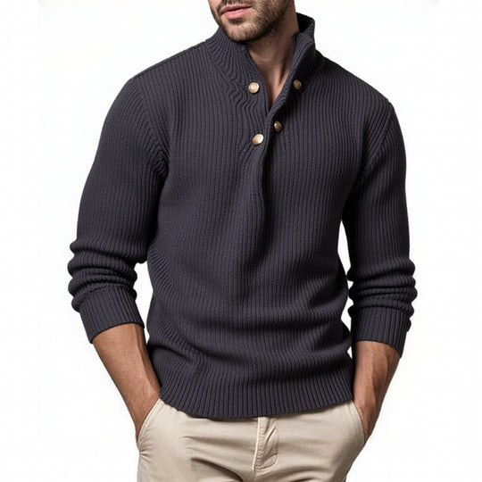 Herren modischer Strickpullover mit Stehkragen und asymmetrischer Knopfleiste EB