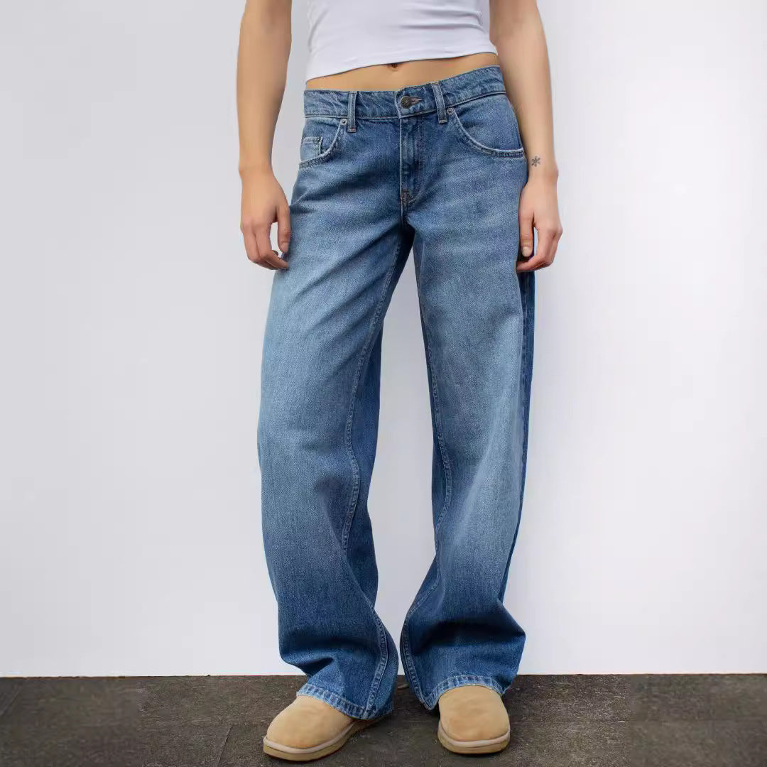 Damen nan weites Denim Hosenmodell mit tiefem Bund und weitem Schlag EB