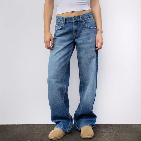 Damen nan weites Denim Hosenmodell mit tiefem Bund und weitem Schlag EB