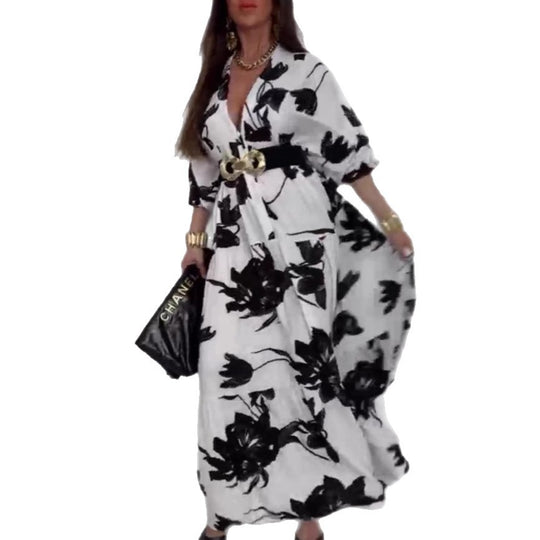 Damen Maxikleid mit floralem Print und knielangem Schnitt EB
