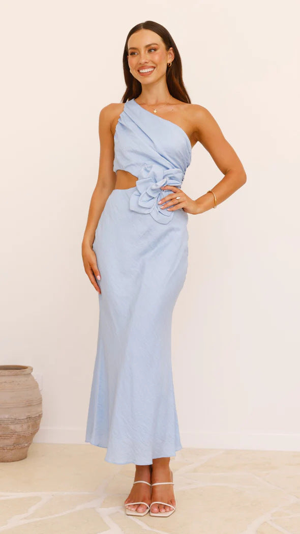 Damen Elegantes Maxikleid mit asymmetrischem Schnitt und floralem Detail EB
