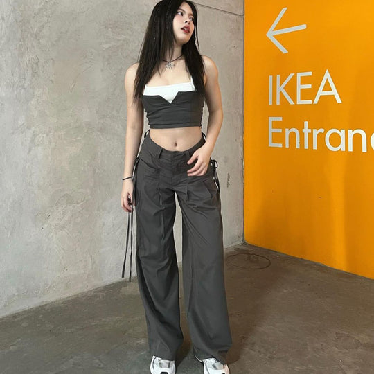 Damen Cargo-Hose mit Stylishen Seitentaschen und Verstellbaren Kordelzügen EB