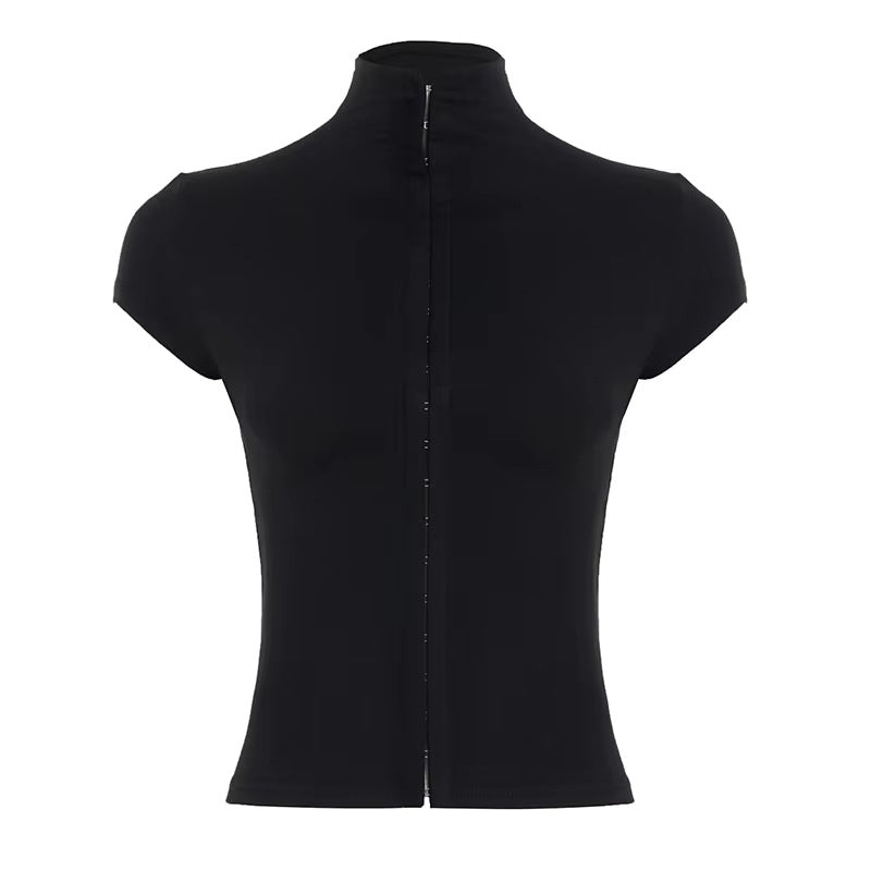 Damen sportliches Kurzarm-T-Shirt mit hoher Kragenführung EB