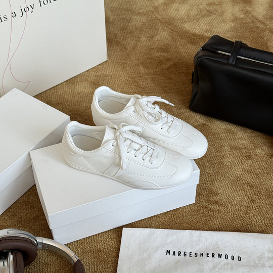 Damen Sportliche Leder-Sneaker mit Kontrastnähten und atmungsaktivem Innenfutter EB
