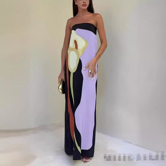 Damen Maxikleid mit lässigem schulterfreiem Design und floralem Print EB