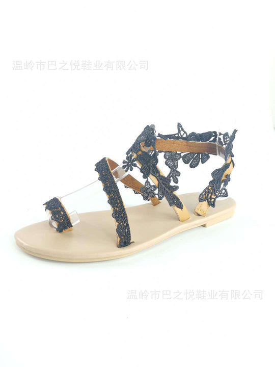 Damen Sommerliche Riemensandalen mit floralen Spitze EB