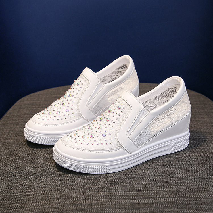 Damen Slip-On Keil-Sneaker mit funkelnden Ziersteinen und elastischen Seiteneinsätzen EB